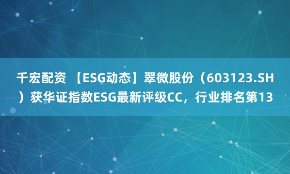 千宏配资 【ESG动态】翠微股份（603123.SH）获华证指数ESG最新评级CC，行业排名第13